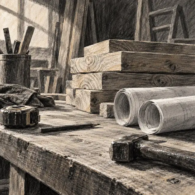 Illustration of construction businesses equipment and workspace