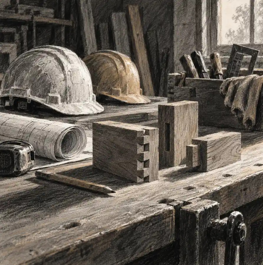 Illustration of construction businesses equipment and workspace